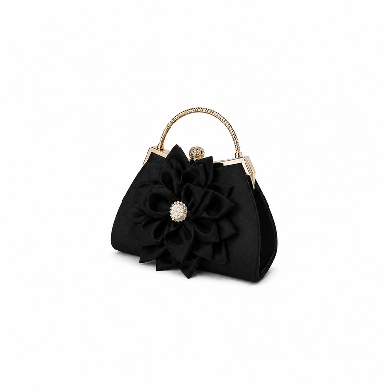 Black Floral Clutch with Pearl Accent-3