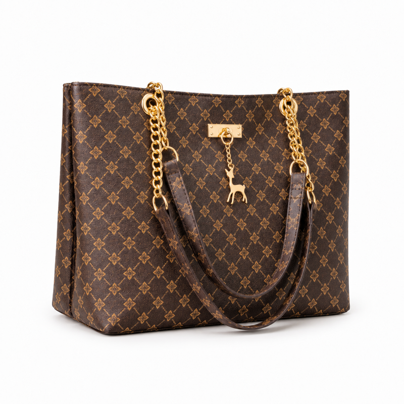Elegant Monogram Chain Shoulder Tote Bag-1