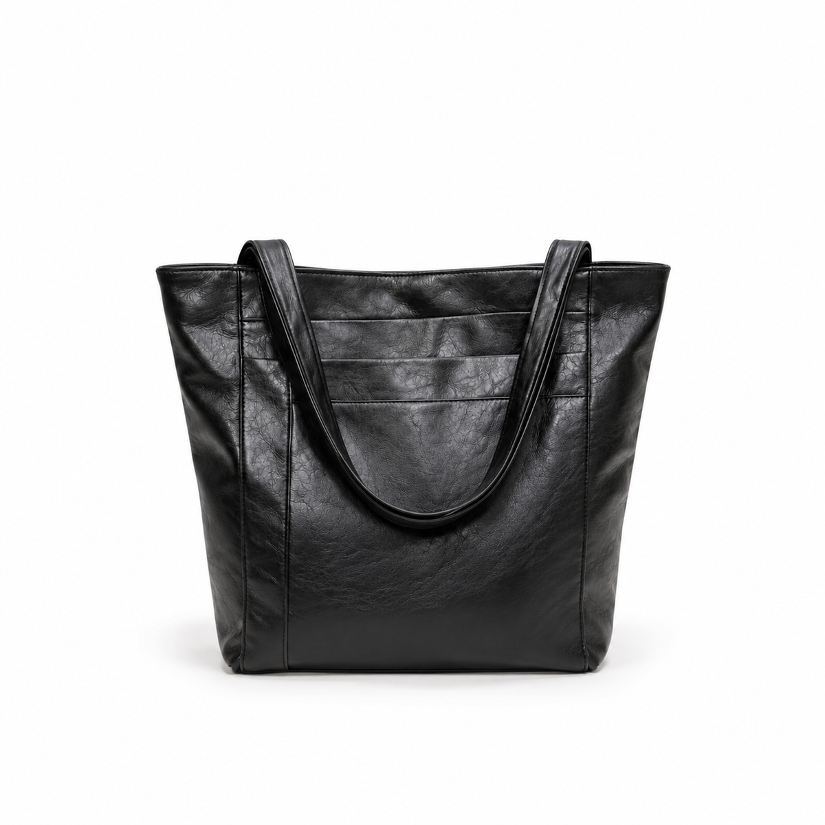 Classic Black Leather Everyday Tote Bag-2