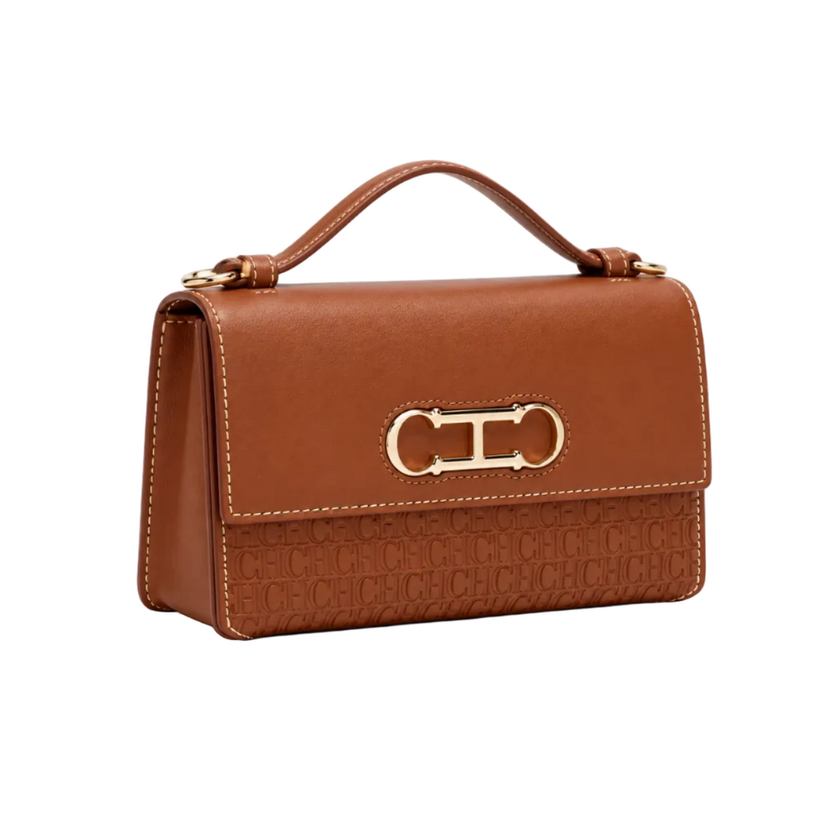 Cognac Brown Embossed Leather Evening Clutch-1