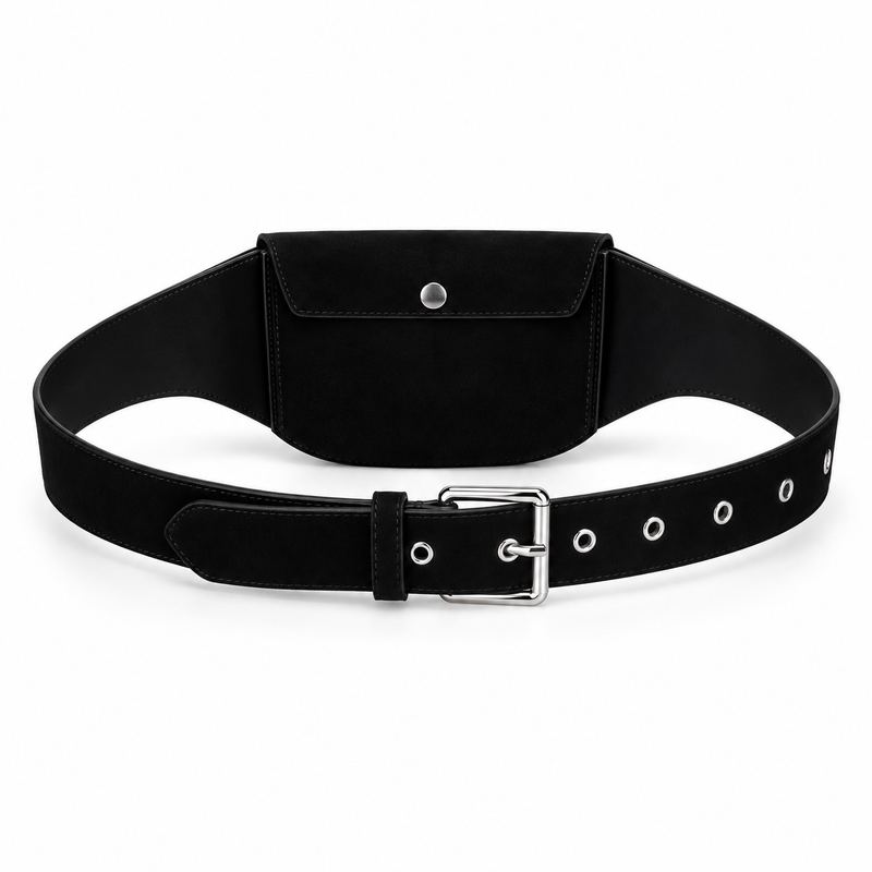 Black Adjustable Waist Belt Pouch Bag-3
