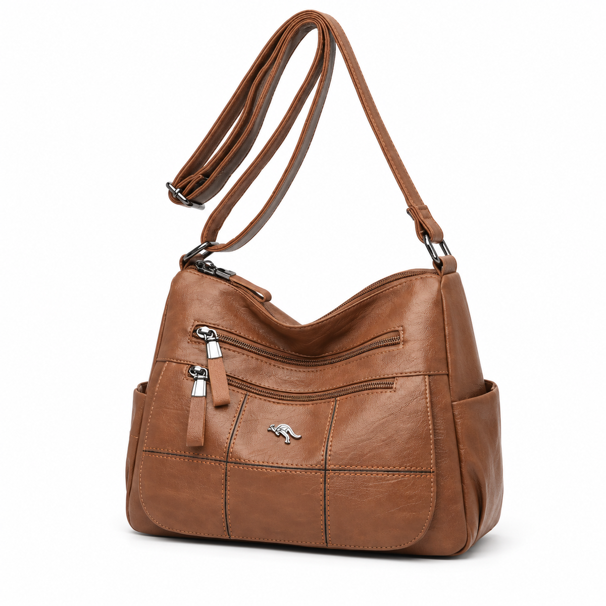 Brown Multi Pocket Adjustable Crossbody Bag-3