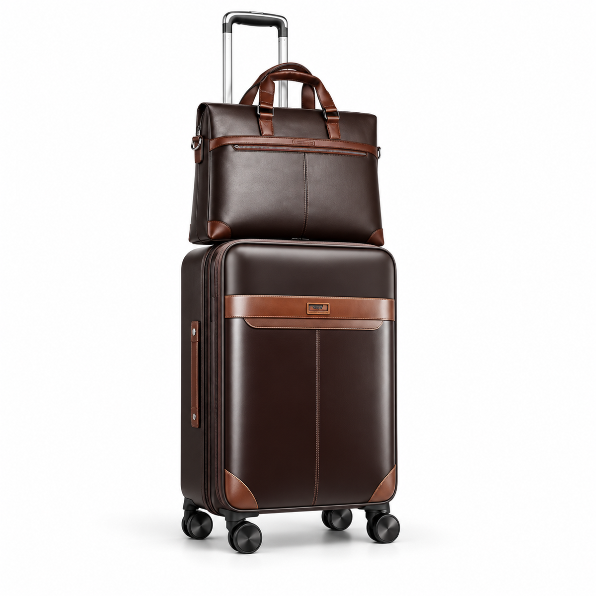 Elegant Brown Luggage Set With Tote-1