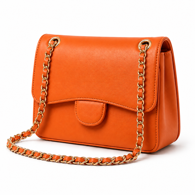 Orange Chain Strap Flap Shoulder Bag-1