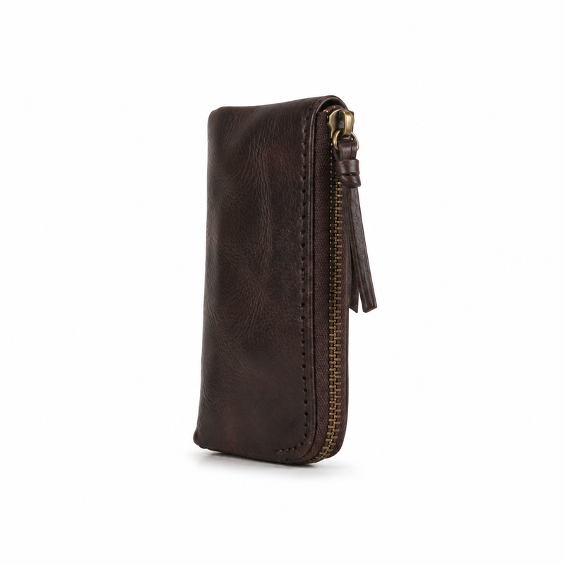 Vintage Brown Leather Zip Wallet Pouch-4