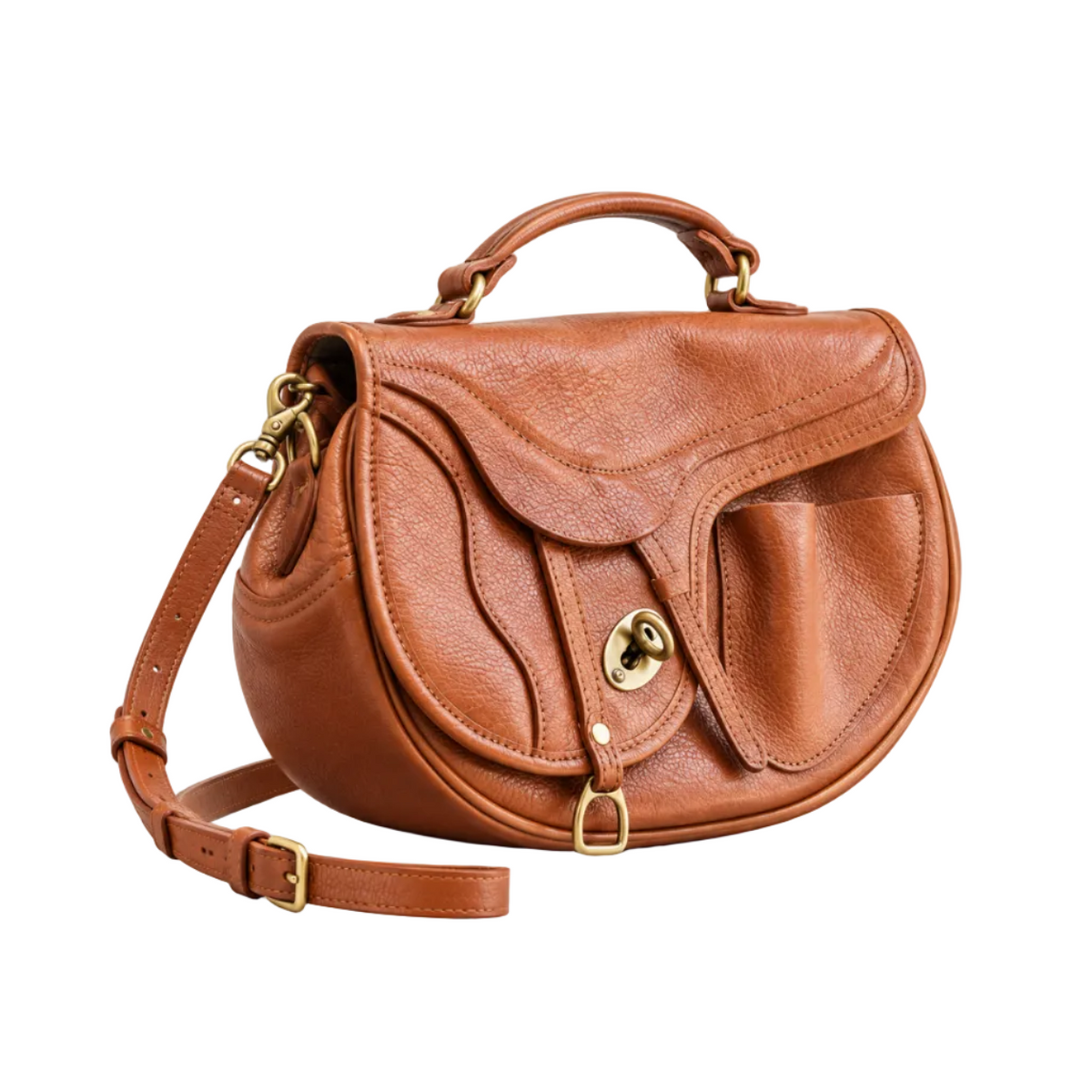 Vintage Caramel Saddle Style Crossbody Handbag-1