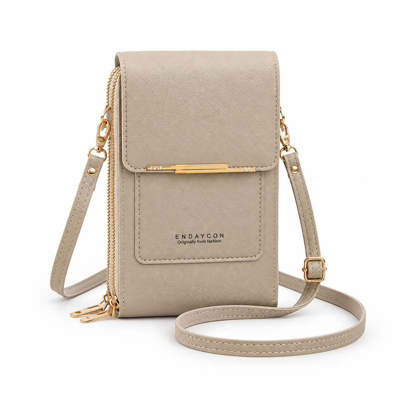Taupe Textured Crossbody Bag With Flap-3