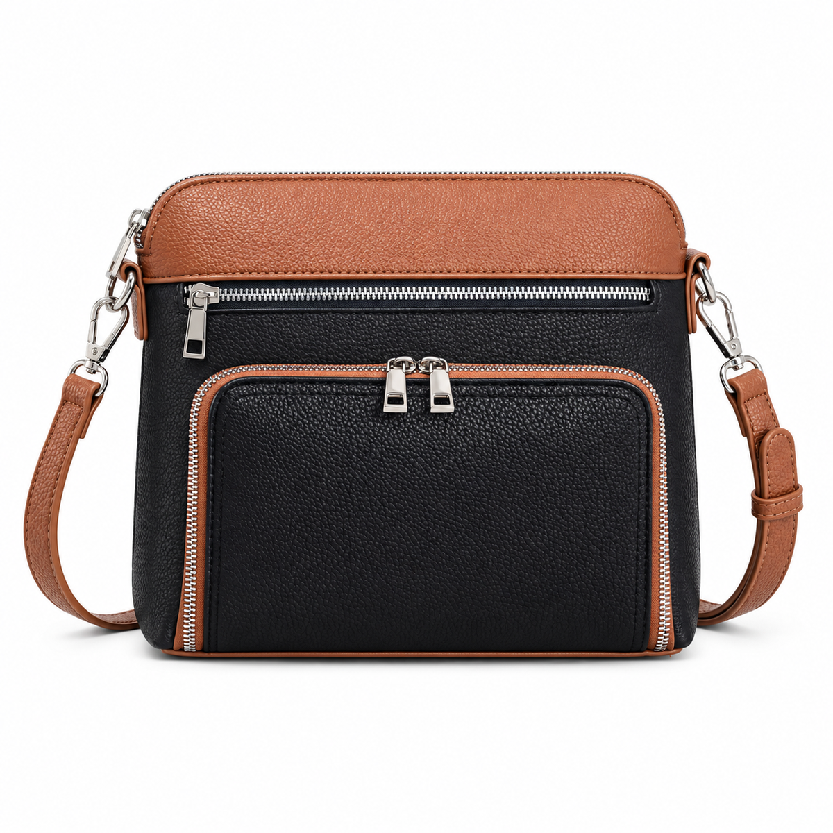 Black Crossbody Bag With Brown Trim-4