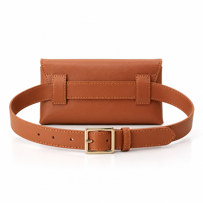 Tan Envelope Waist Belt Bag With Buckle-2