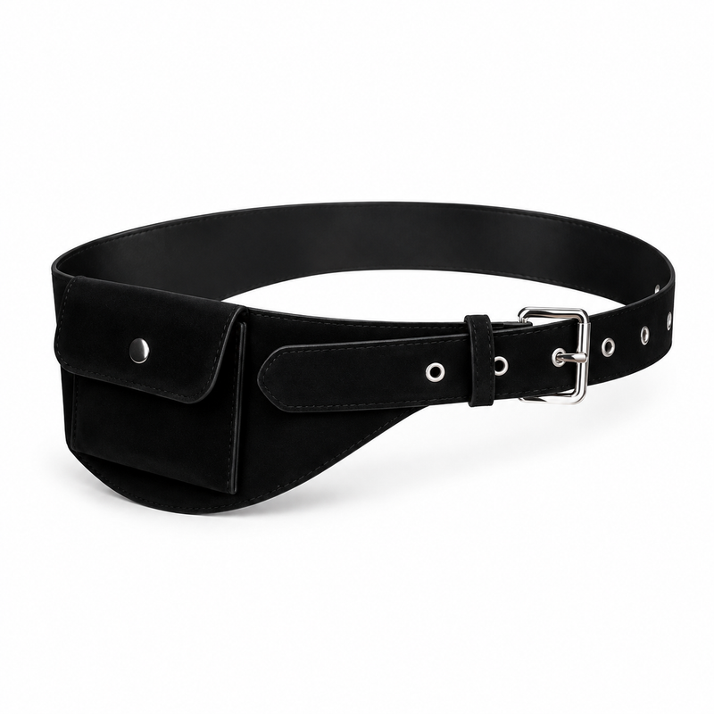 Black Adjustable Waist Belt Pouch Bag-2