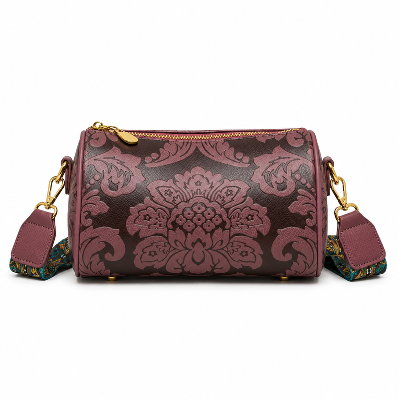 Vintage Floral Damask Barrel Crossbody Bag-3
