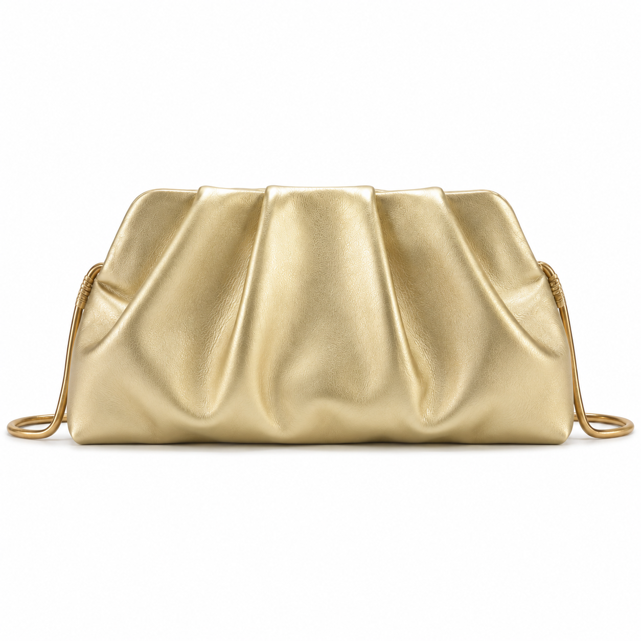 Champagne Gold Ruched Clutch Bag with Drawstring Side Details-1