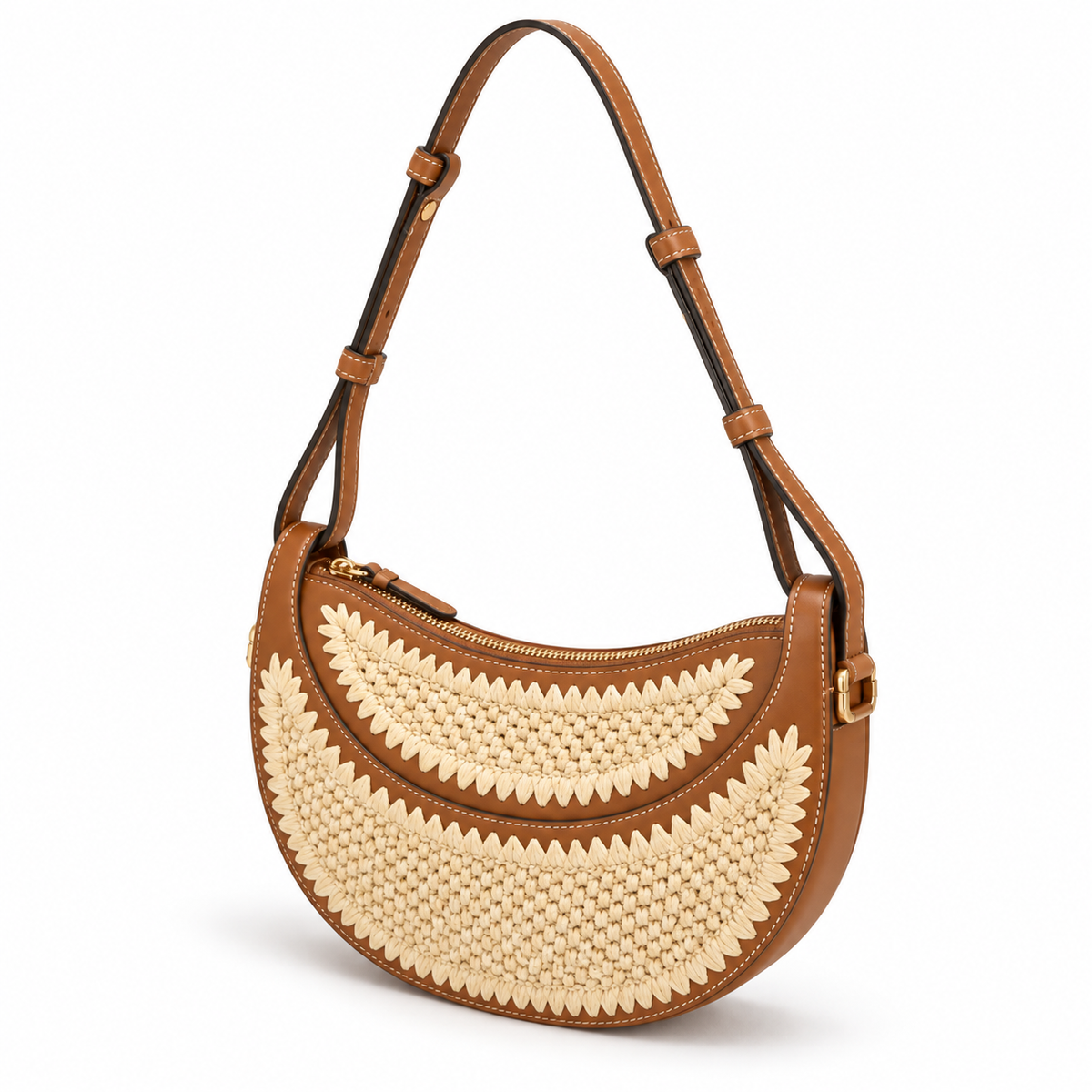 Camel Woven Crescent Adjustable Shoulder Bag-3
