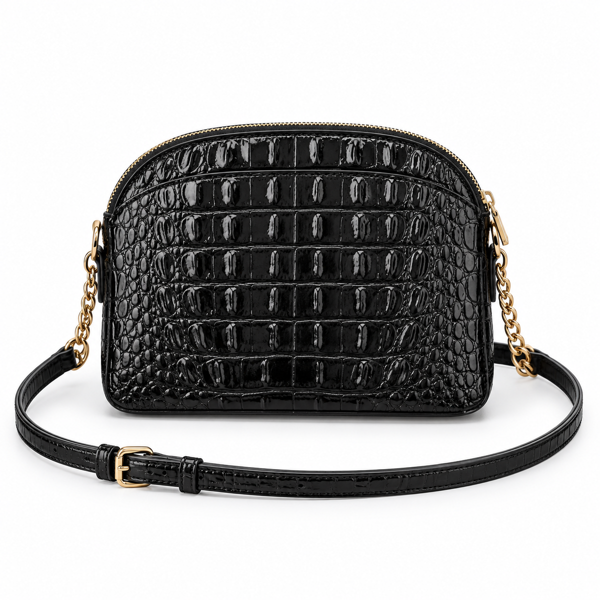 Black Crocodile Embossed Crossbody Chain Bag-4