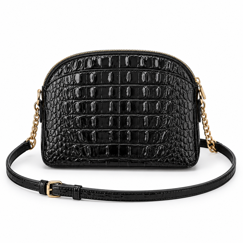 Black Crocodile Embossed Crossbody Chain Bag-4