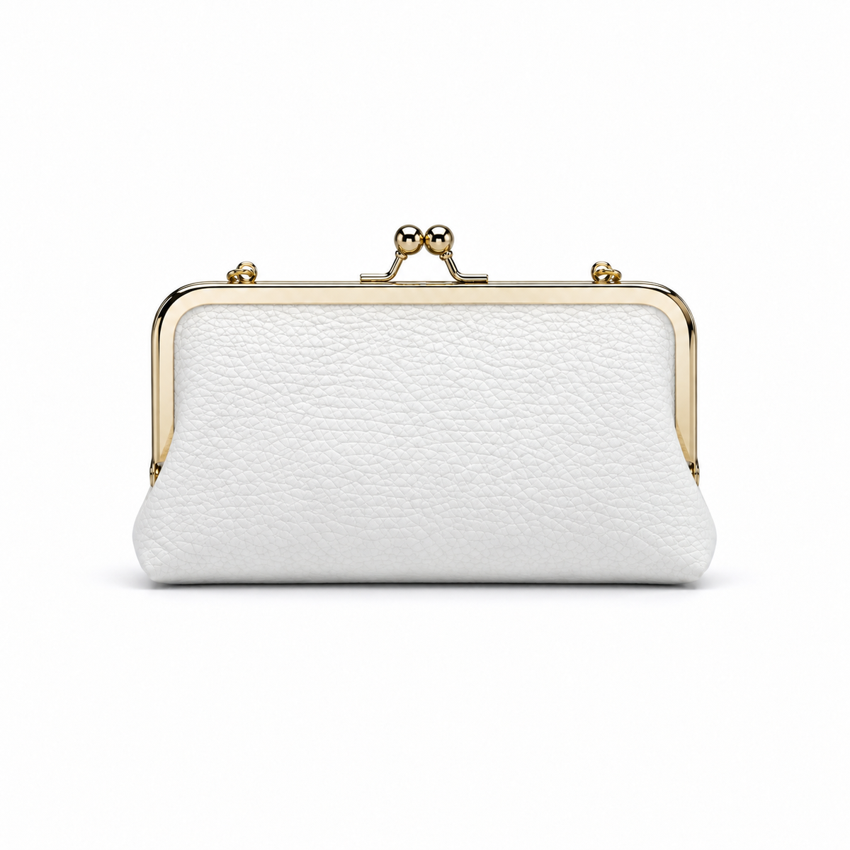 White Pebbled Leather Kiss-Lock Clutch Purse-2