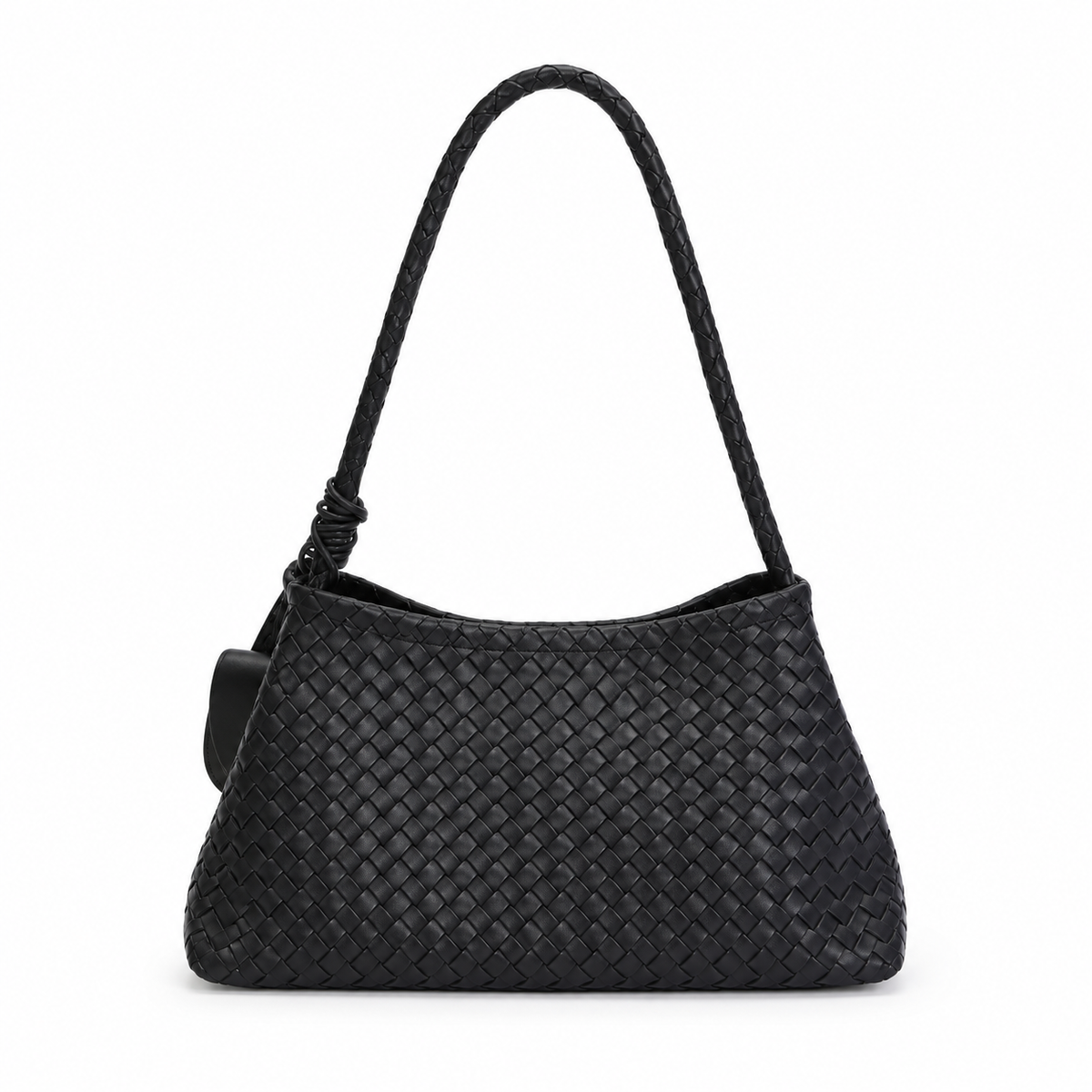 Black Woven Shoulder Bag With Pouch-2