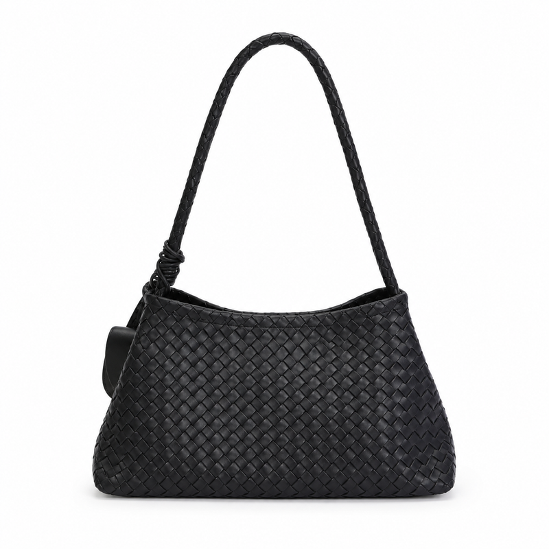Black Woven Shoulder Bag With Pouch-2