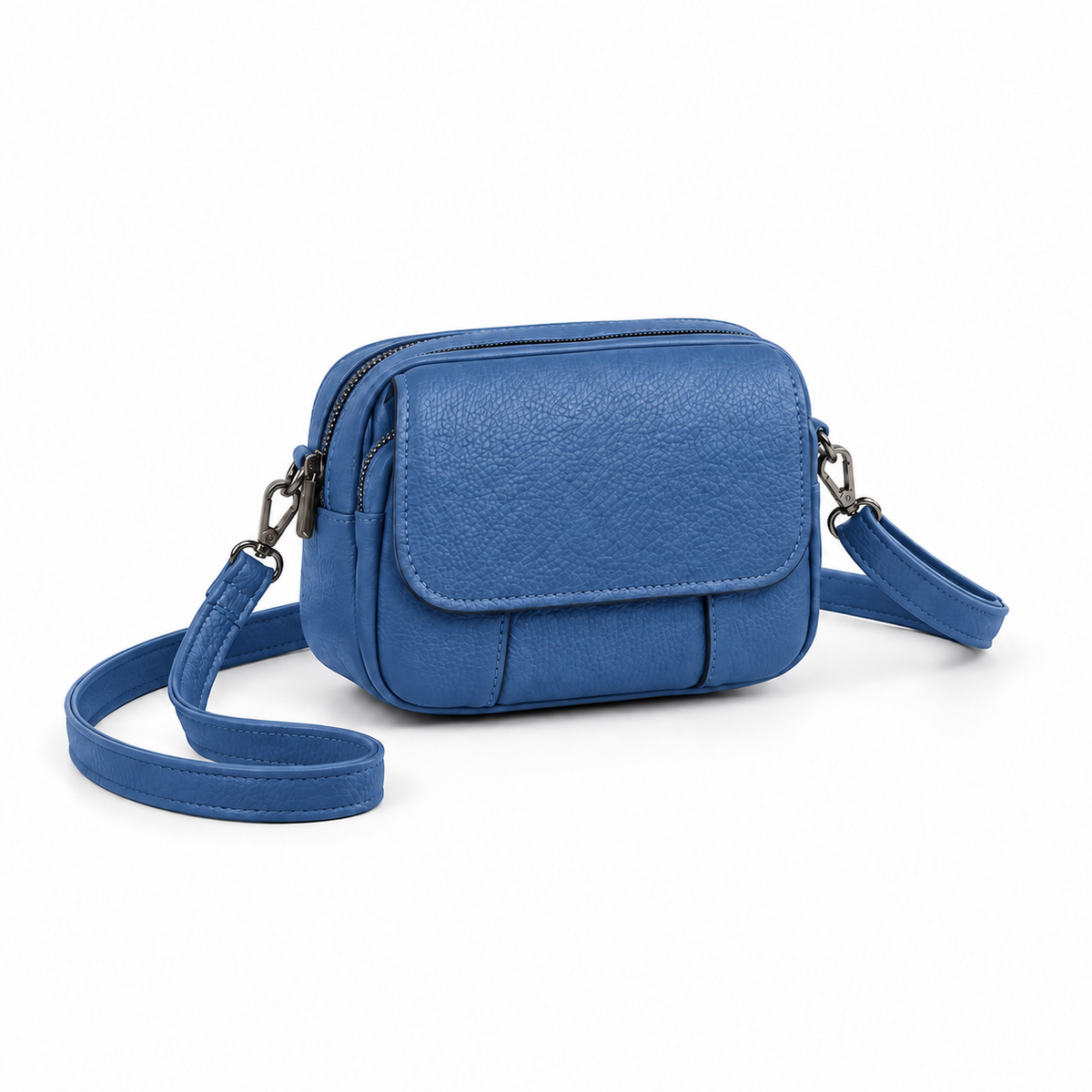 Blue Textured Leather Crossbody Shoulder Bag