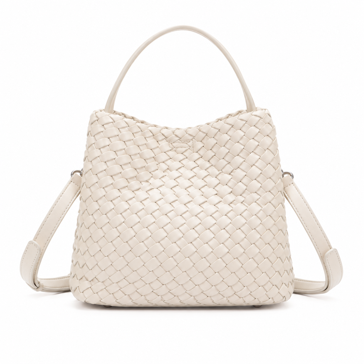 Elegant Ivory Woven Bucket Shoulder Bag-3