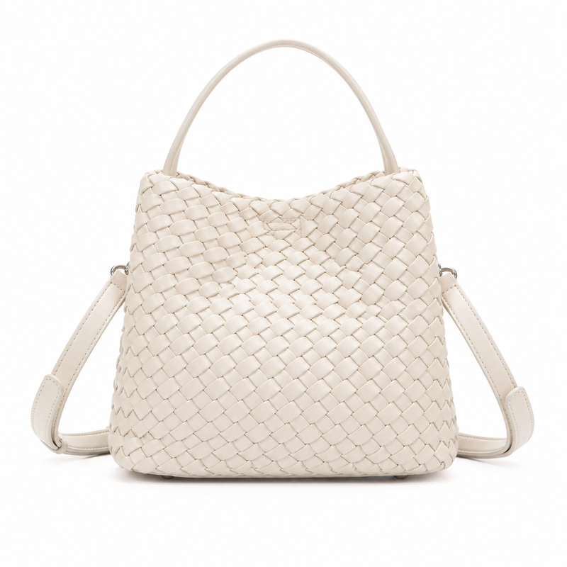Elegant Ivory Woven Bucket Shoulder Bag-3
