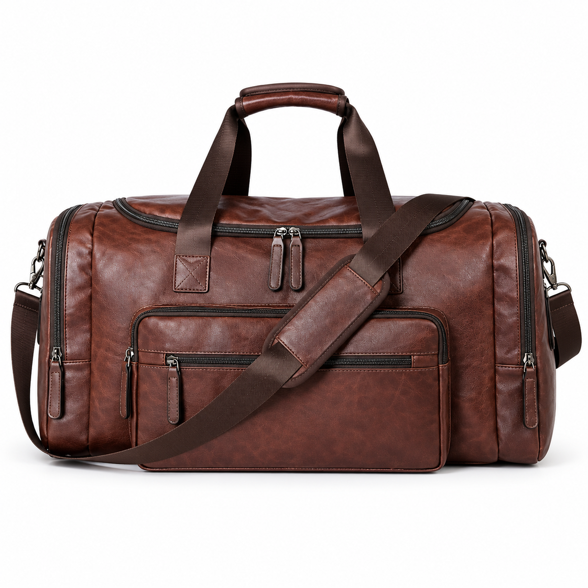 Vintage Brown Leather Travel Duffel Bag-4