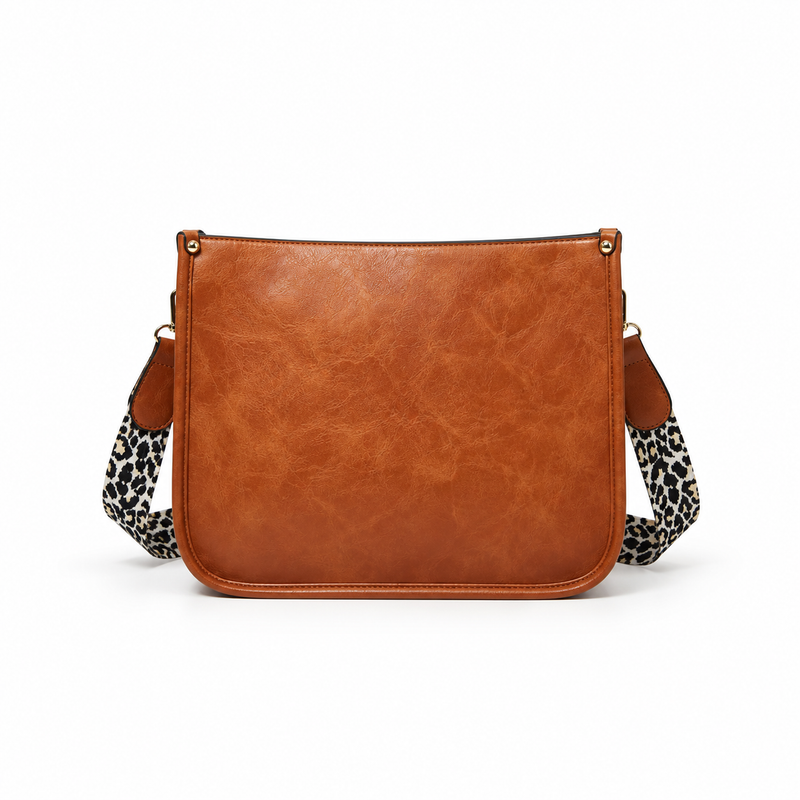 Brown Crossbody Bag With Leopard Strap-2