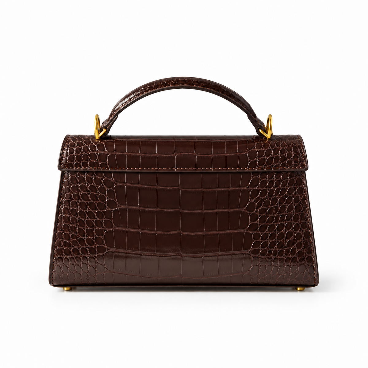 Chocolate Croc Structured Top Handle Handbag-3
