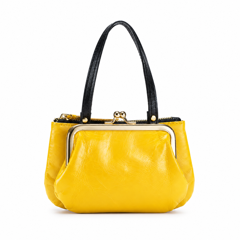 Yellow Kiss Lock Double Handle Clutch-4