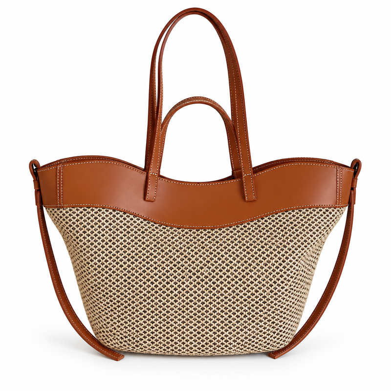 Brown Trim Woven Everyday Tote Bag-2