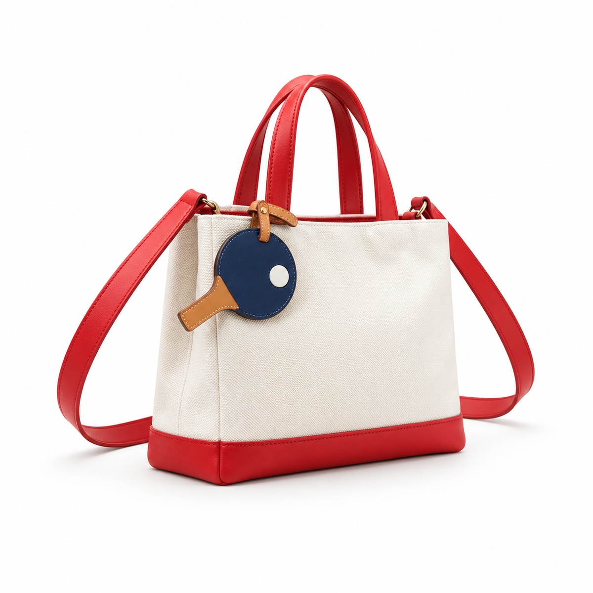 Ivory Canvas Tote With Red Leather-1