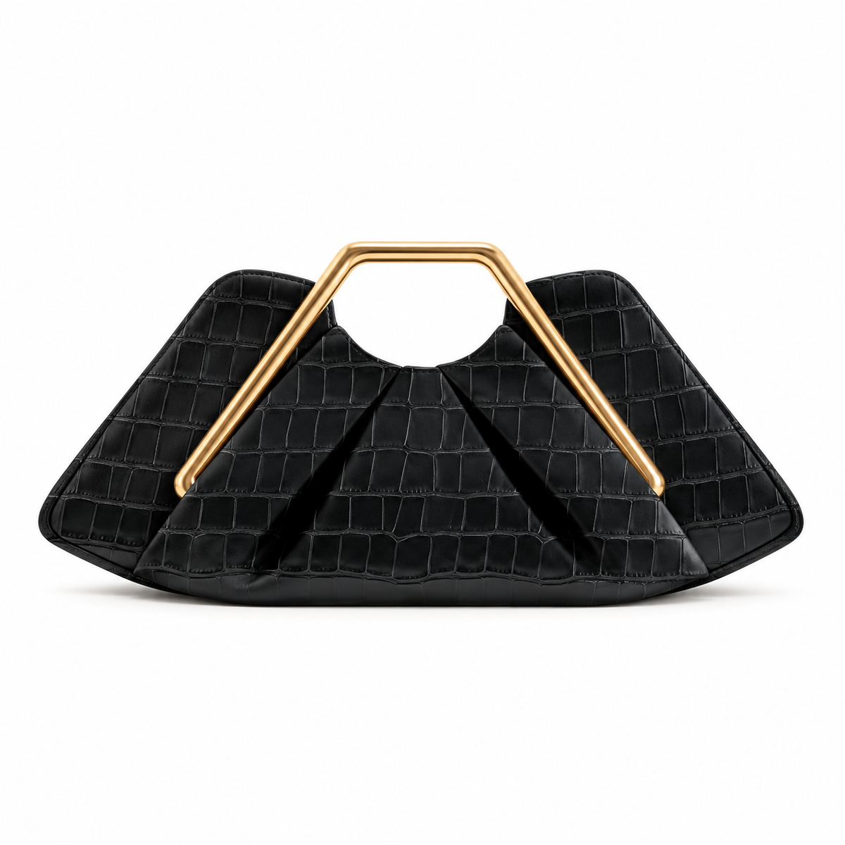 Black Leather Gold Handle Evening Clutch-4
