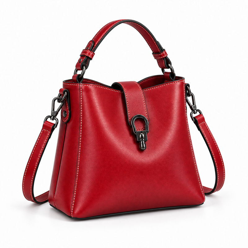 Elegant Red Structured Shoulder Handbag Tote-1