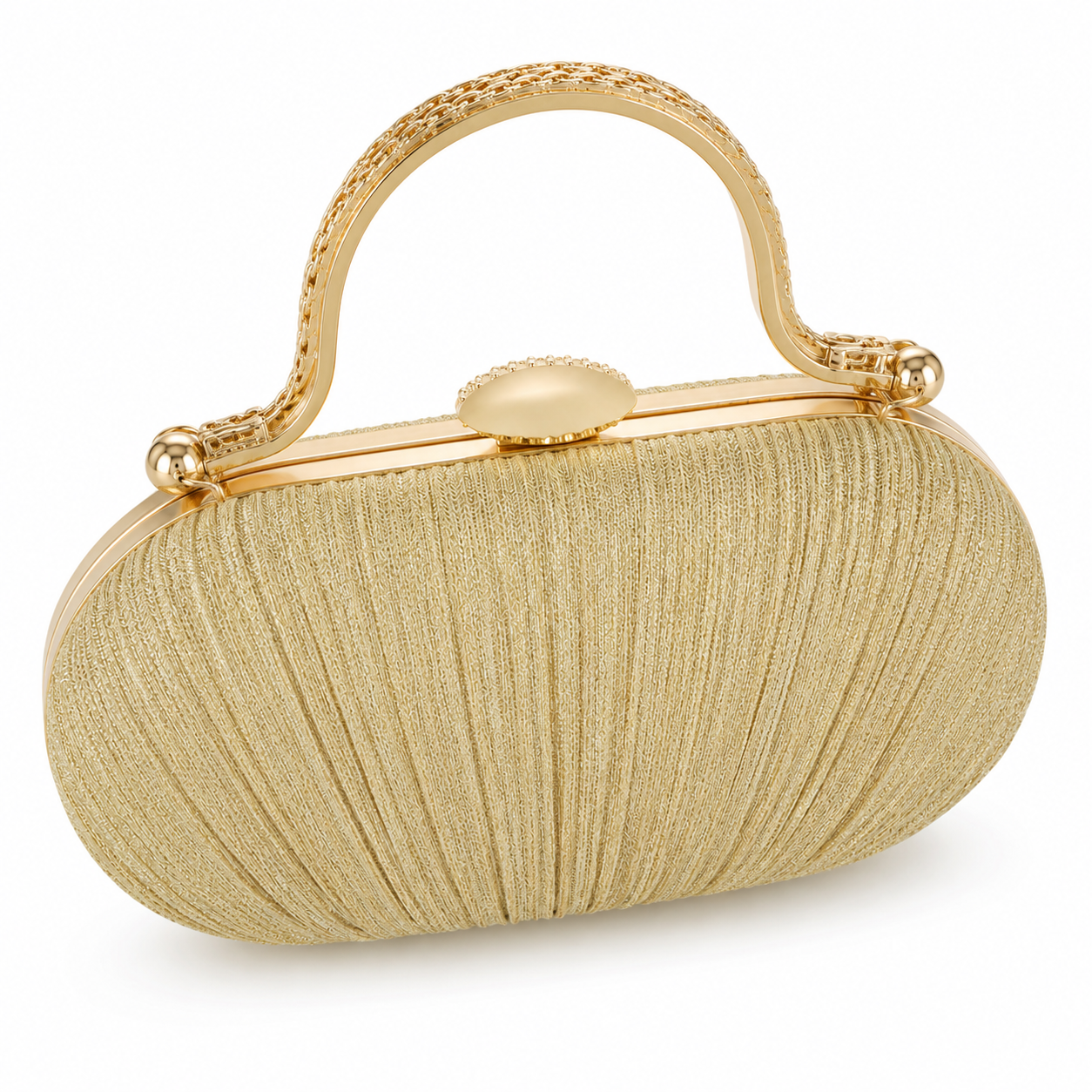 Luxury Gold Pleated Evening Clutch Bag with Metal Handle-1