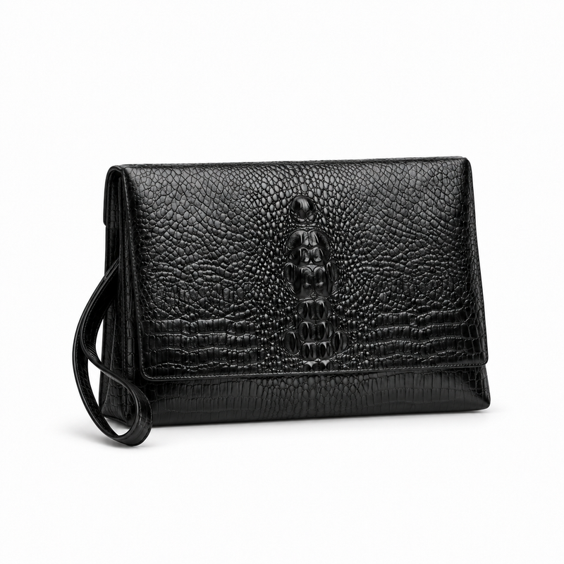 Black Crocodile Embossed Wristlet Clutch Bag-1