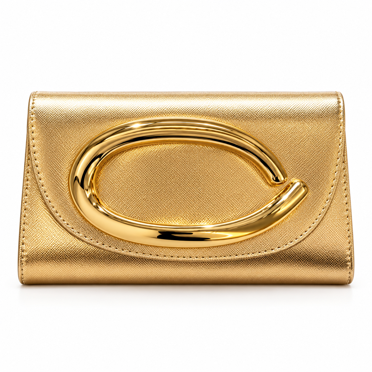 Metallic Gold Clutch With Oval Handle-4