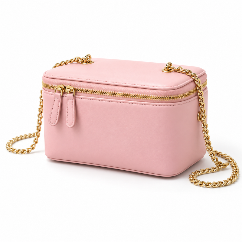 Pink Vegan Leather Chain Crossbody Bag-3