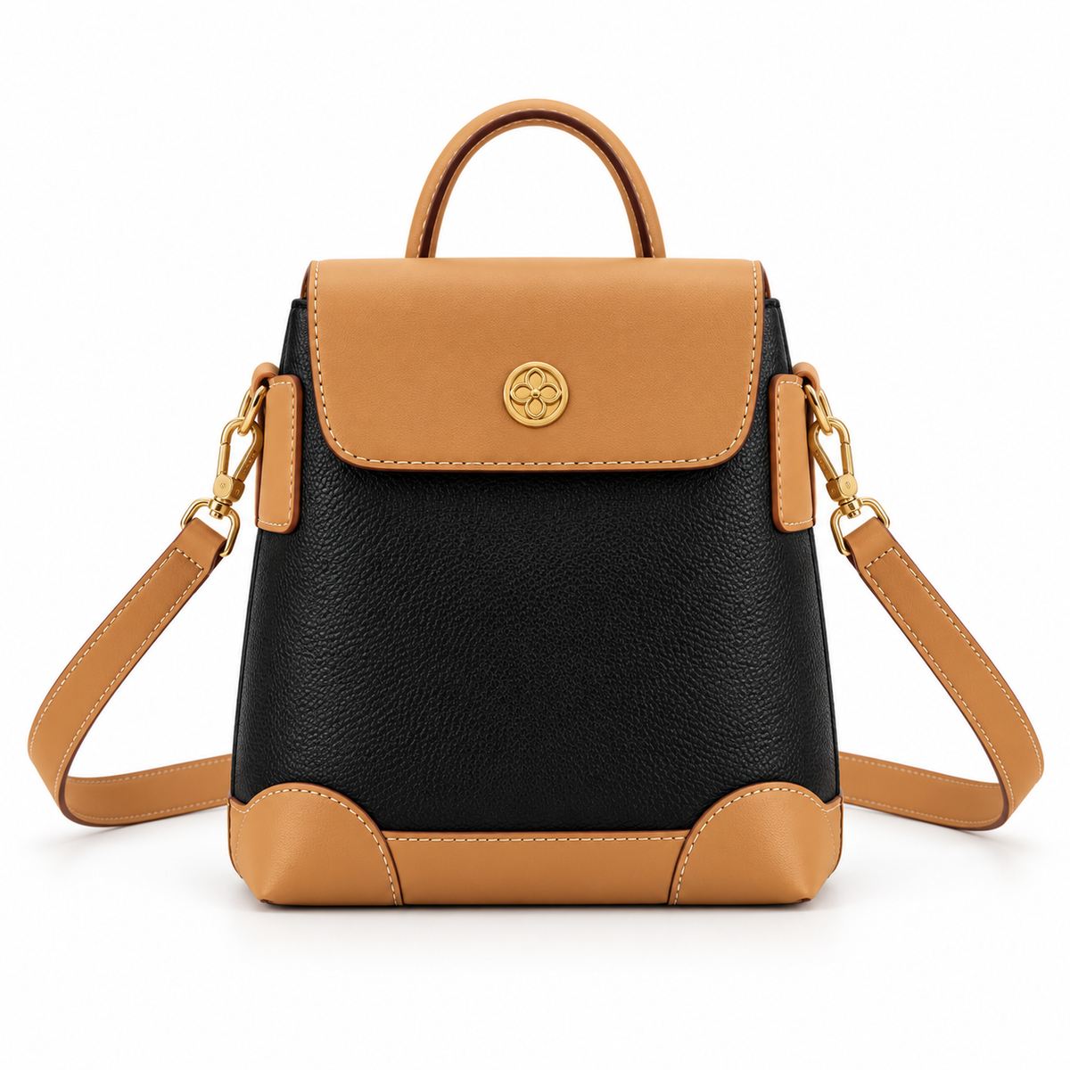 Elegant Black And Caramel Crossbody Bag-4