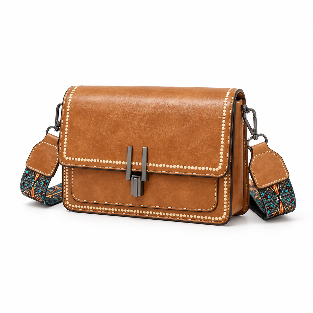 Light Brown Vintage Flap Crossbody Bag-3