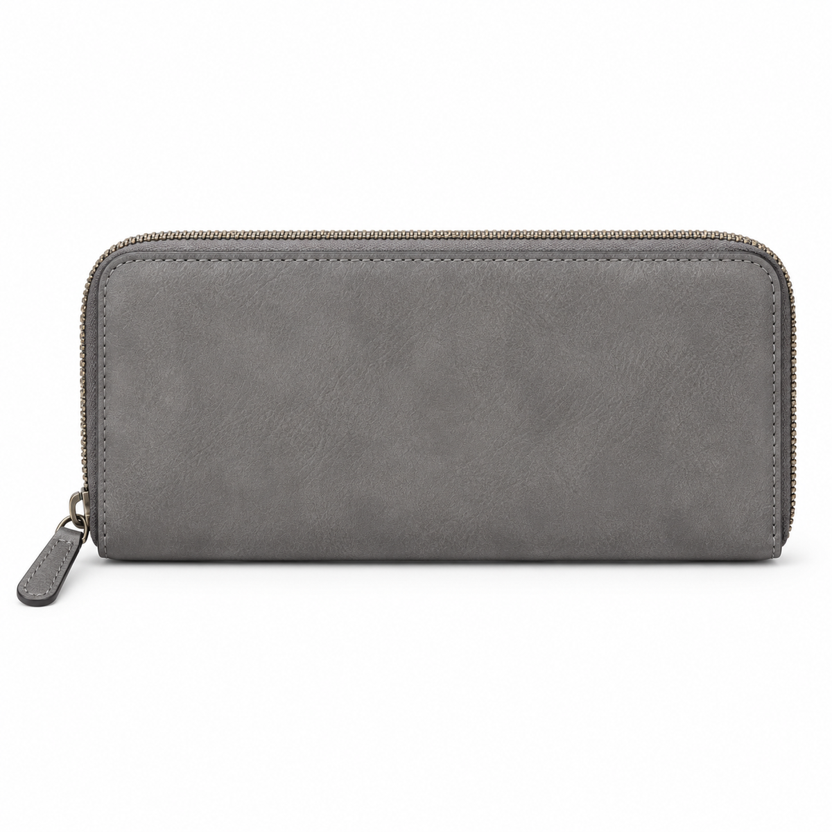 Classic Grey Leather Wallet With Zipper-4
