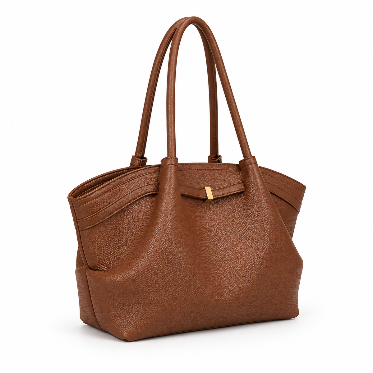 Brown Pebbled Leather Elegant Shoulder Tote-1