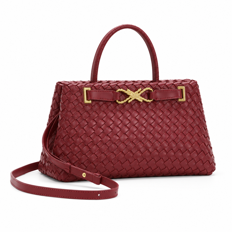 Elegant Burgundy Woven Top Handle Handbag-1