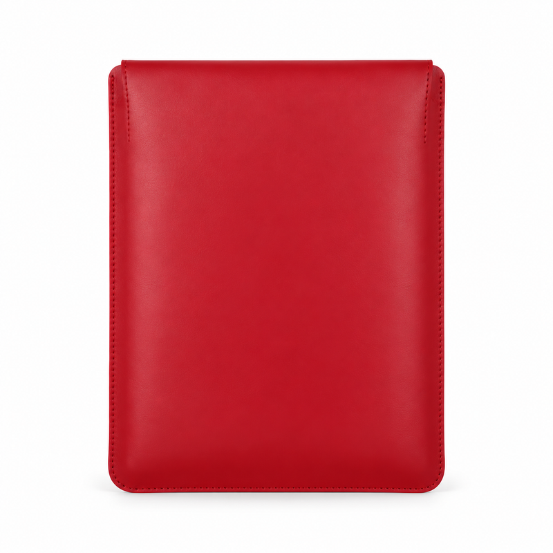 Red Leather Laptop Bag With Button-2