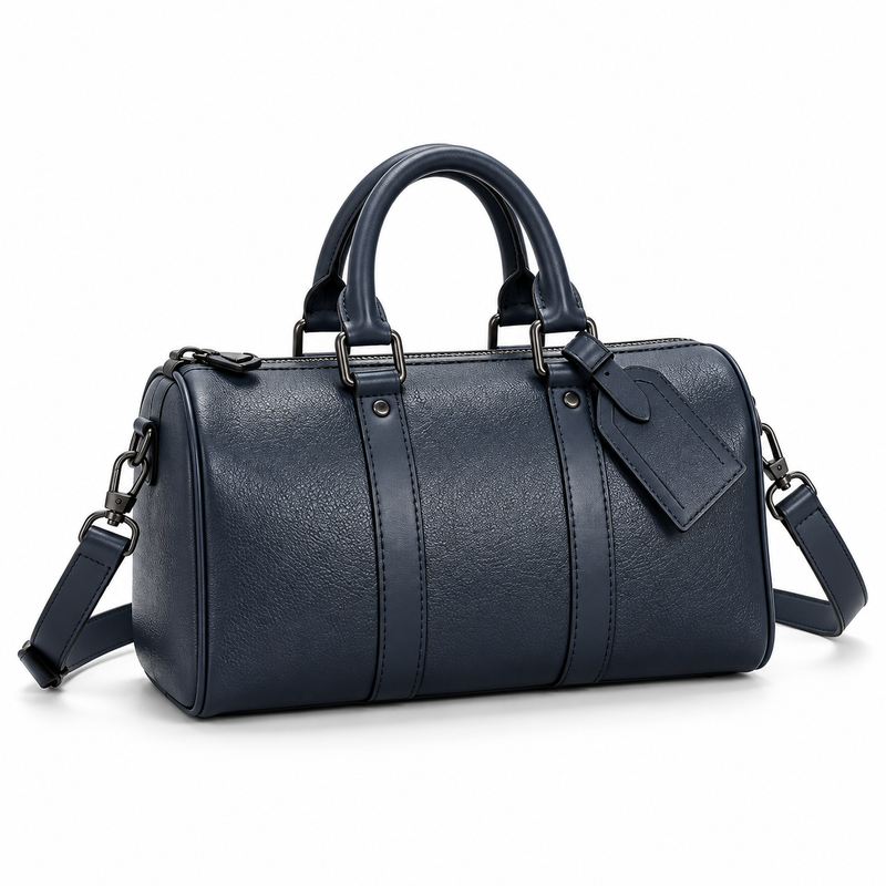 Navy Blue Structured Handbag With Strap-1