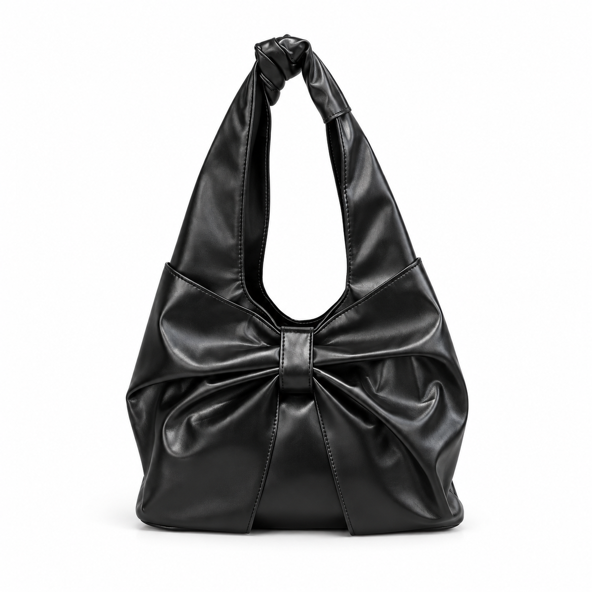 Sleek Bow Detail Black Shoulder Bag-3