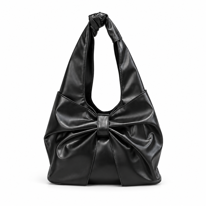 Sleek Bow Detail Black Shoulder Bag-3