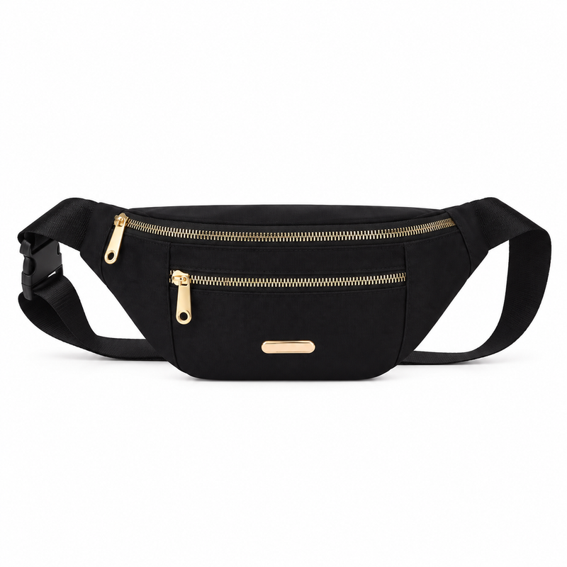 Black Waist Bag With Gold Zippers-4