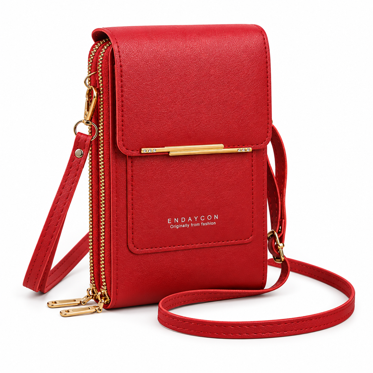 Red Textured Crossbody Phone Wallet Bag-4