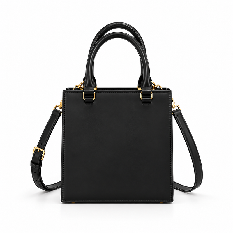 Black Artistic Face Detail Structured Handbag-3