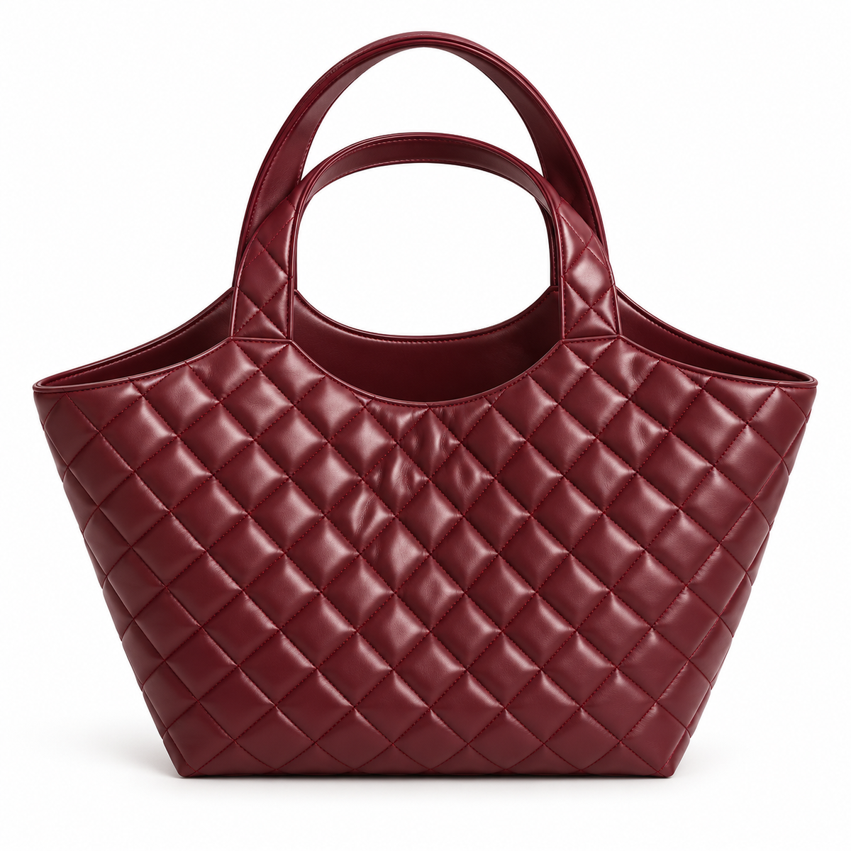 Burgundy Quilted Vegan Leather Shoulder Tote-4